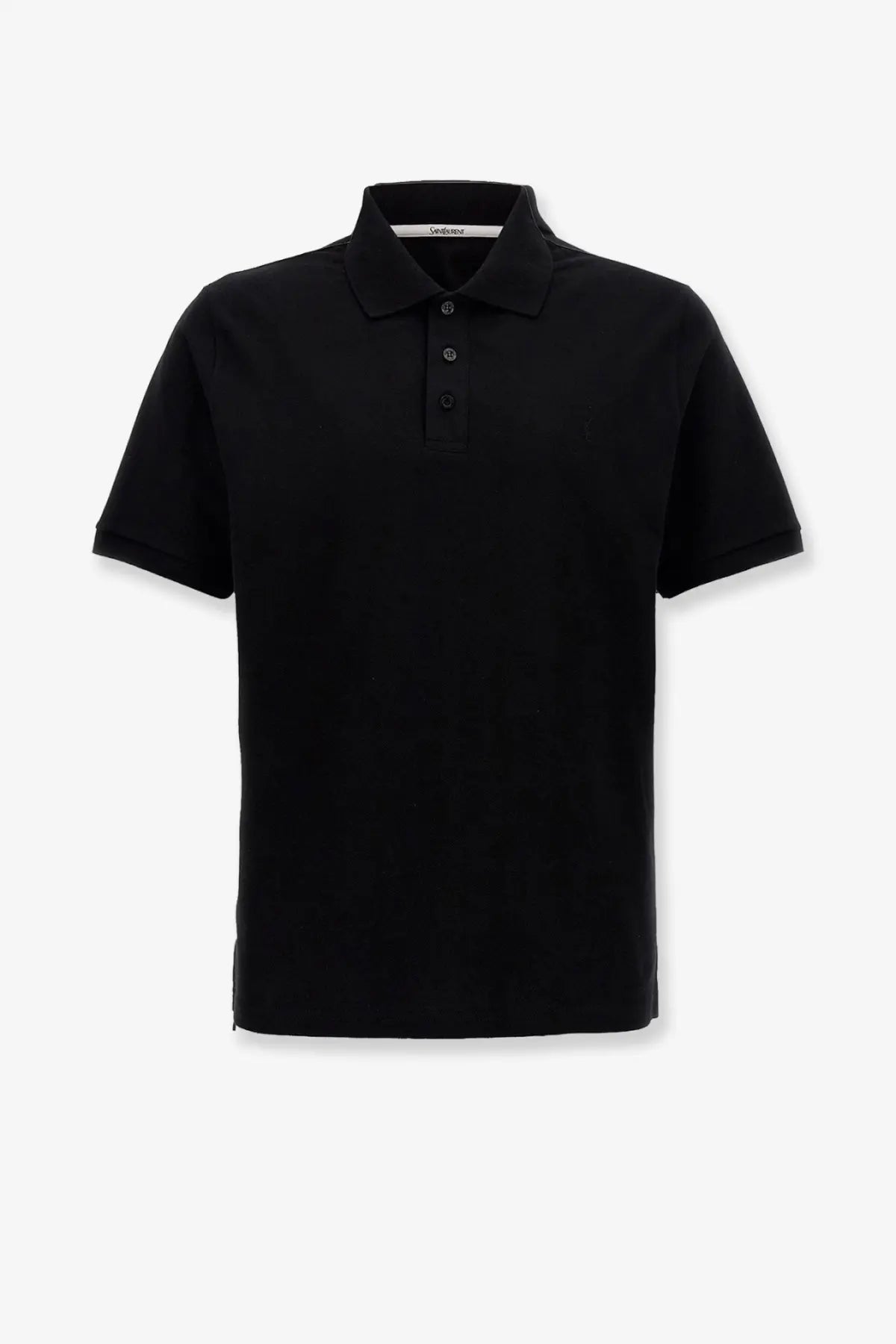 Saint Laurent men’s black cotton blend polo shirt with short sleeves classic collar and three-button placket