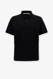 Saint Laurent men’s black cotton blend polo shirt with short sleeves classic collar and three-button placket