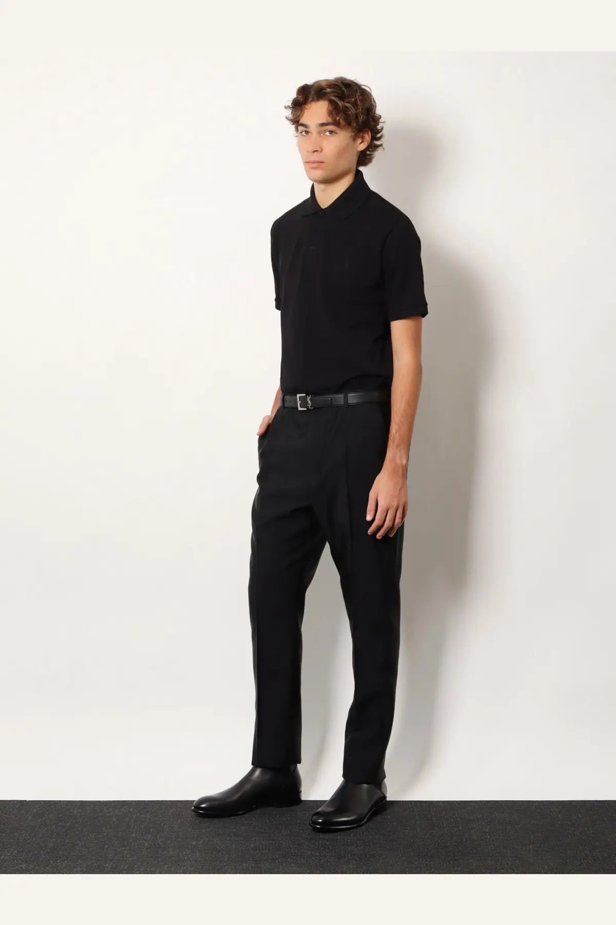 Saint Laurent men’s black cotton blend polo shirt with short sleeves classic collar and tailored fit