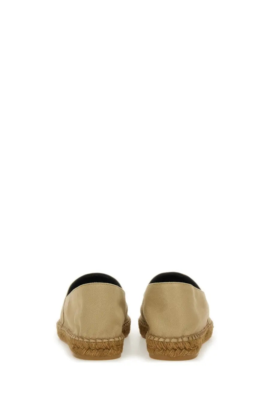 Saint Laurent men’s beige cotton gabardine espadrille loafers with woven jute sole and black lining