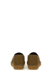 Saint laurent men’s casual espadrille in olive green canvas with braided grass sole