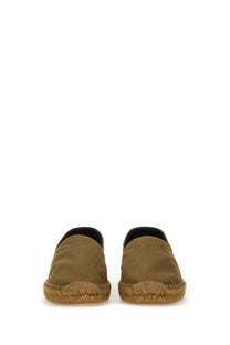 Saint Laurent men’s cotton gabardine espadrille brown with tan canvas, woven jute sole, and black lining