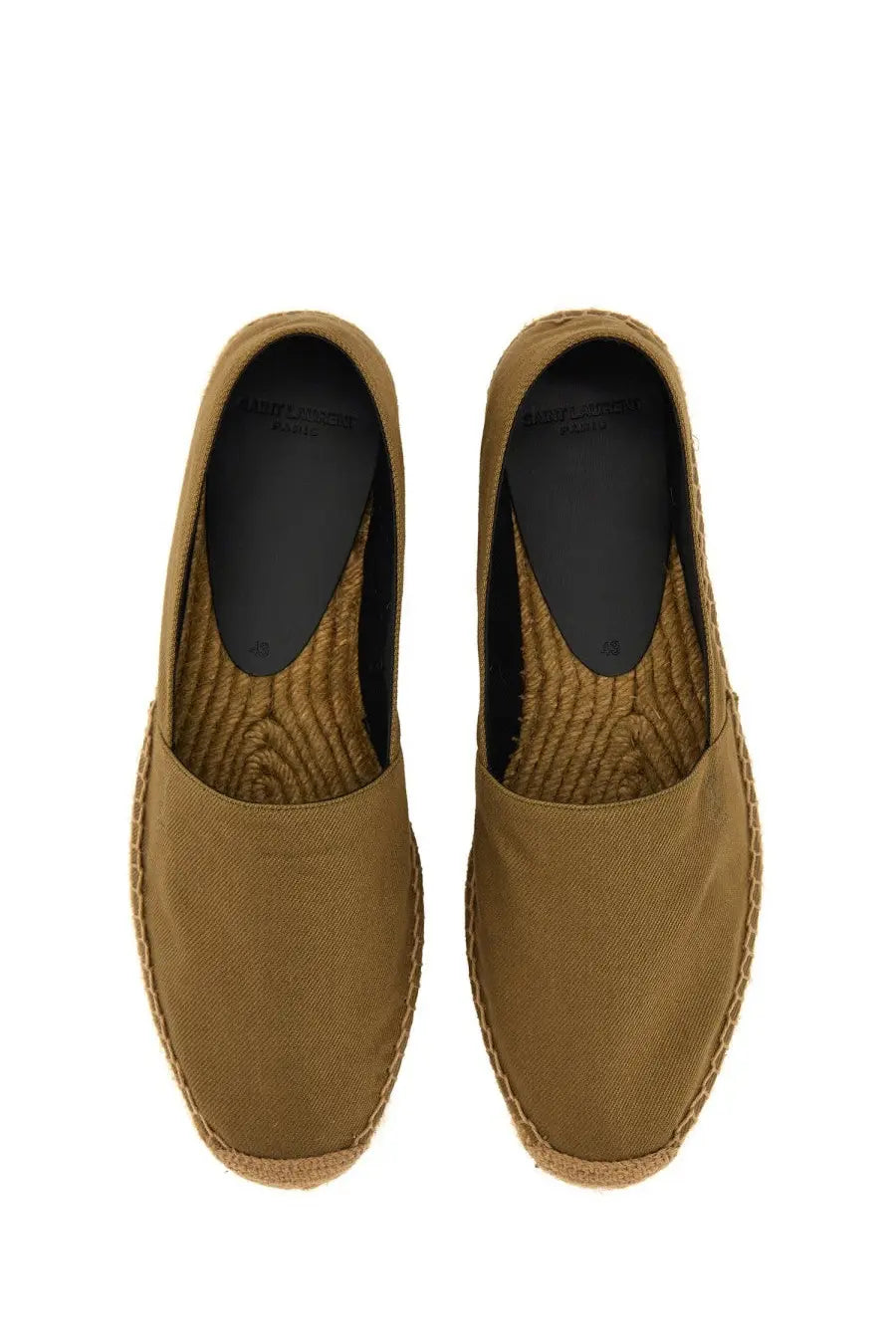 Saint Laurent men’s cotton gabardine espadrille brown tan canvas slip-ons with braided jute sole and black insole