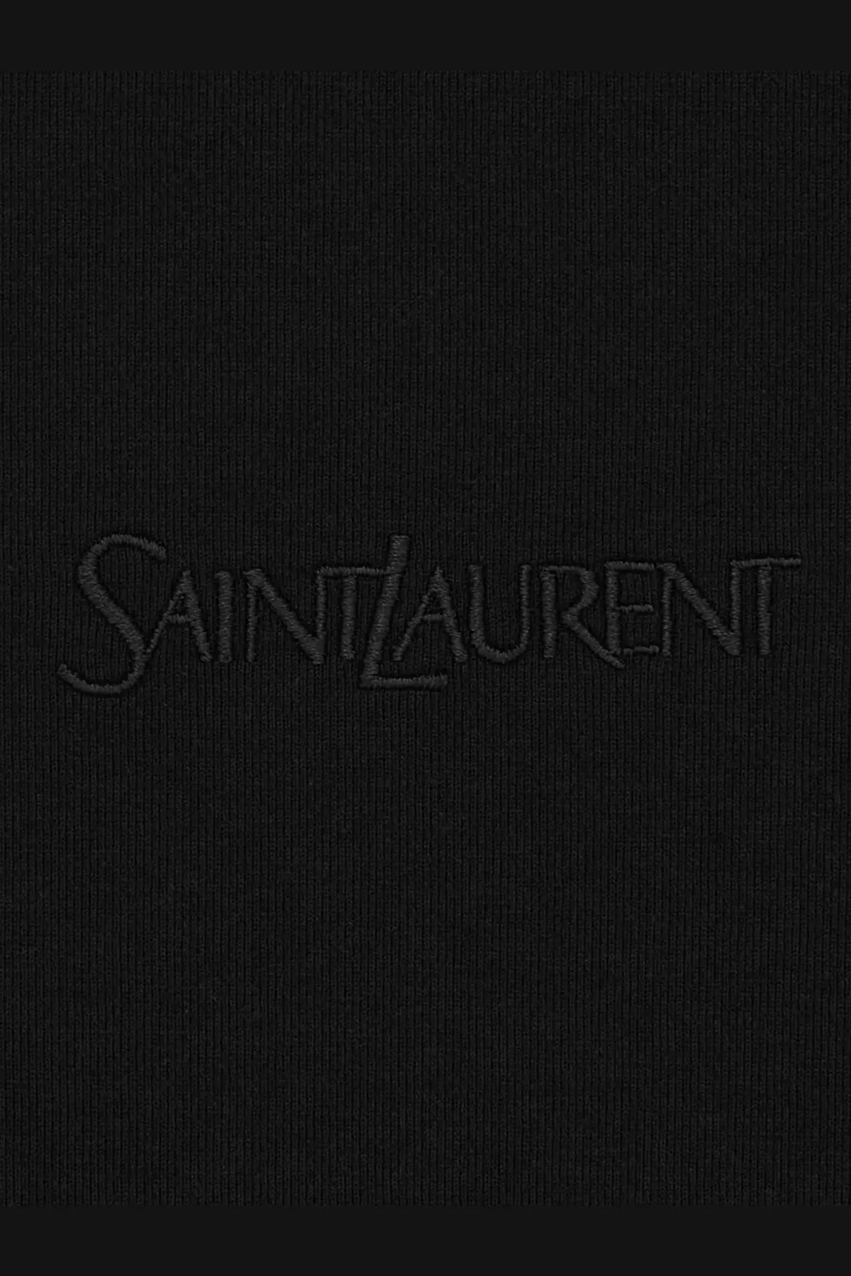 Black saint laurent logo embroidered on ribbed knit fabric of saint laurent men’s black cotton shirt