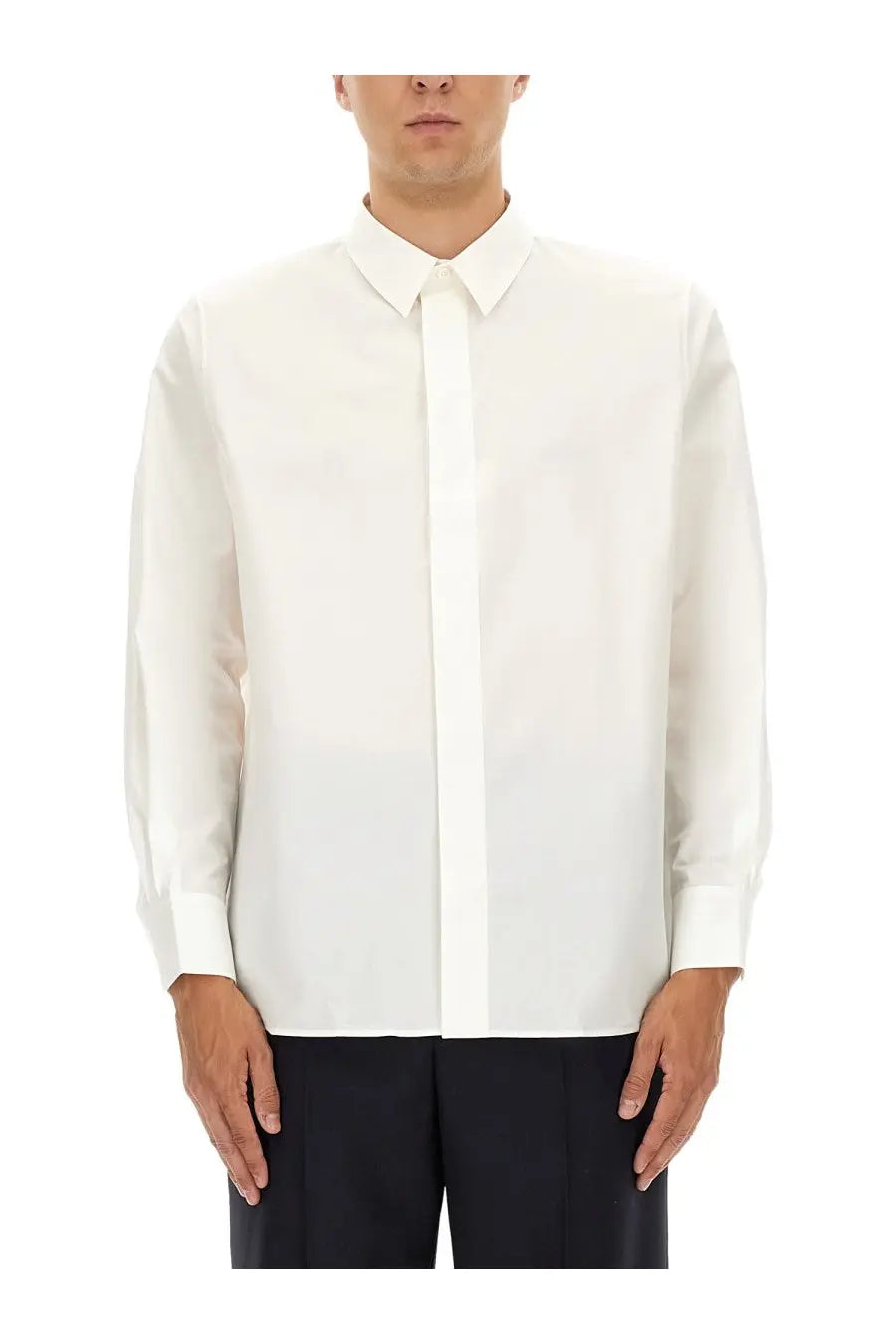 Saint Laurent men’s white cotton shirt with long sleeves classic collar and crisp clean lines