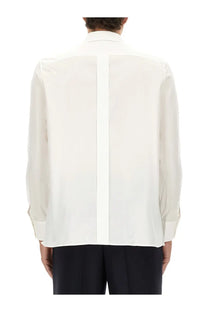 Saint Laurent men’s white cotton shirt with long sleeves and a subtle vertical seam on the back side