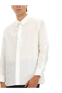 A crisp white saint laurent men’s cotton shirt with long sleeves classic collar and button down front