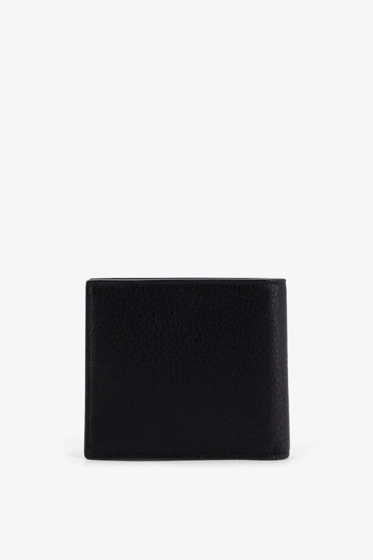 Saint laurent men’s east west tiny leather wallet in black textured leather showing front side details