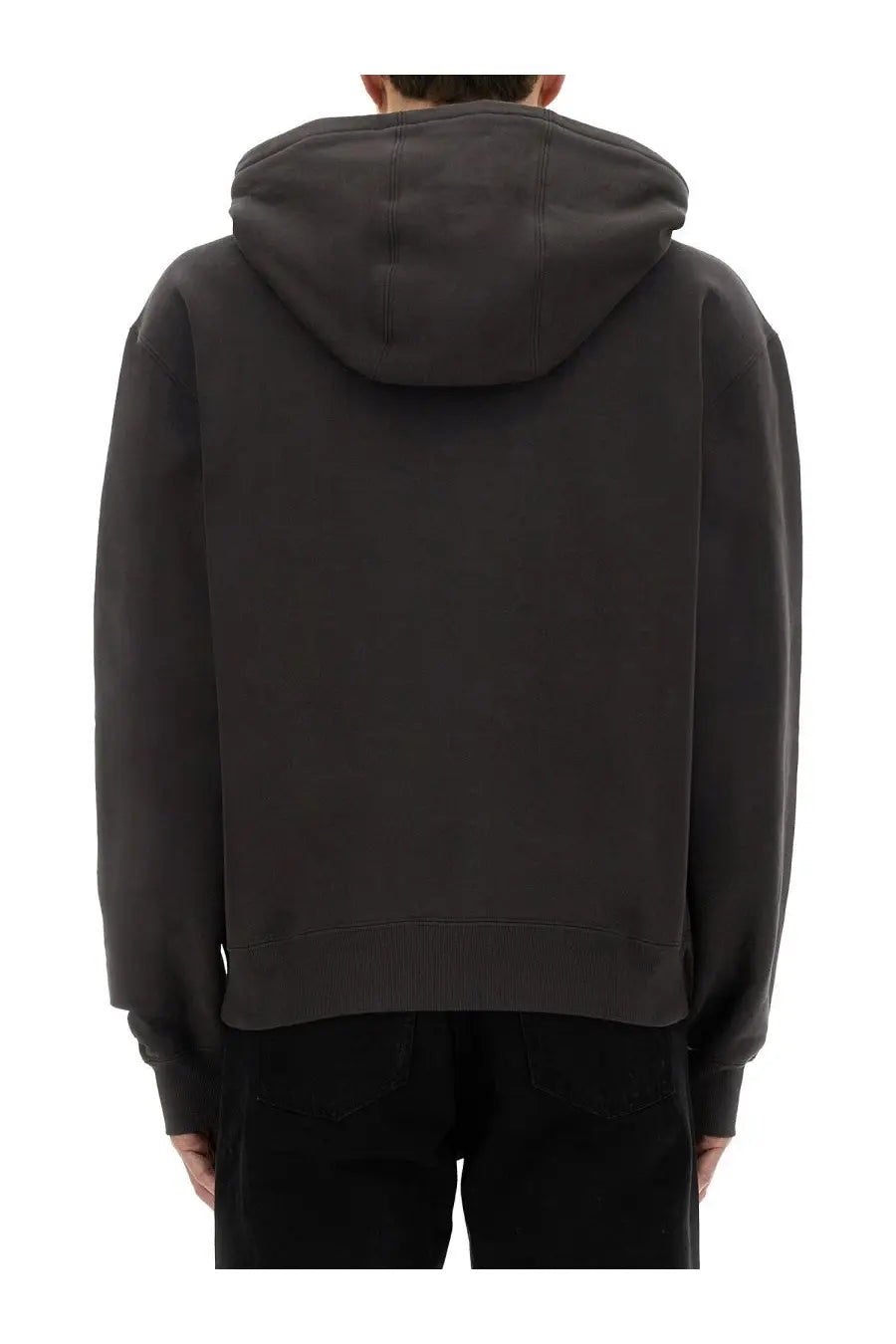 Saint Laurent men’s grey hooded sweatshirt with a relaxed fit and ribbed cuffs made from comfortable fabric