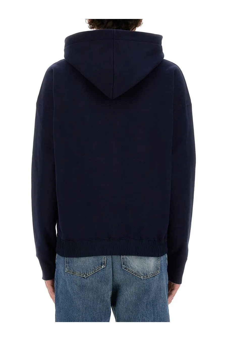 Navy blue saint laurent men’s hoodie with ribbed cuffs and hem in soft cotton fabric for casual wear