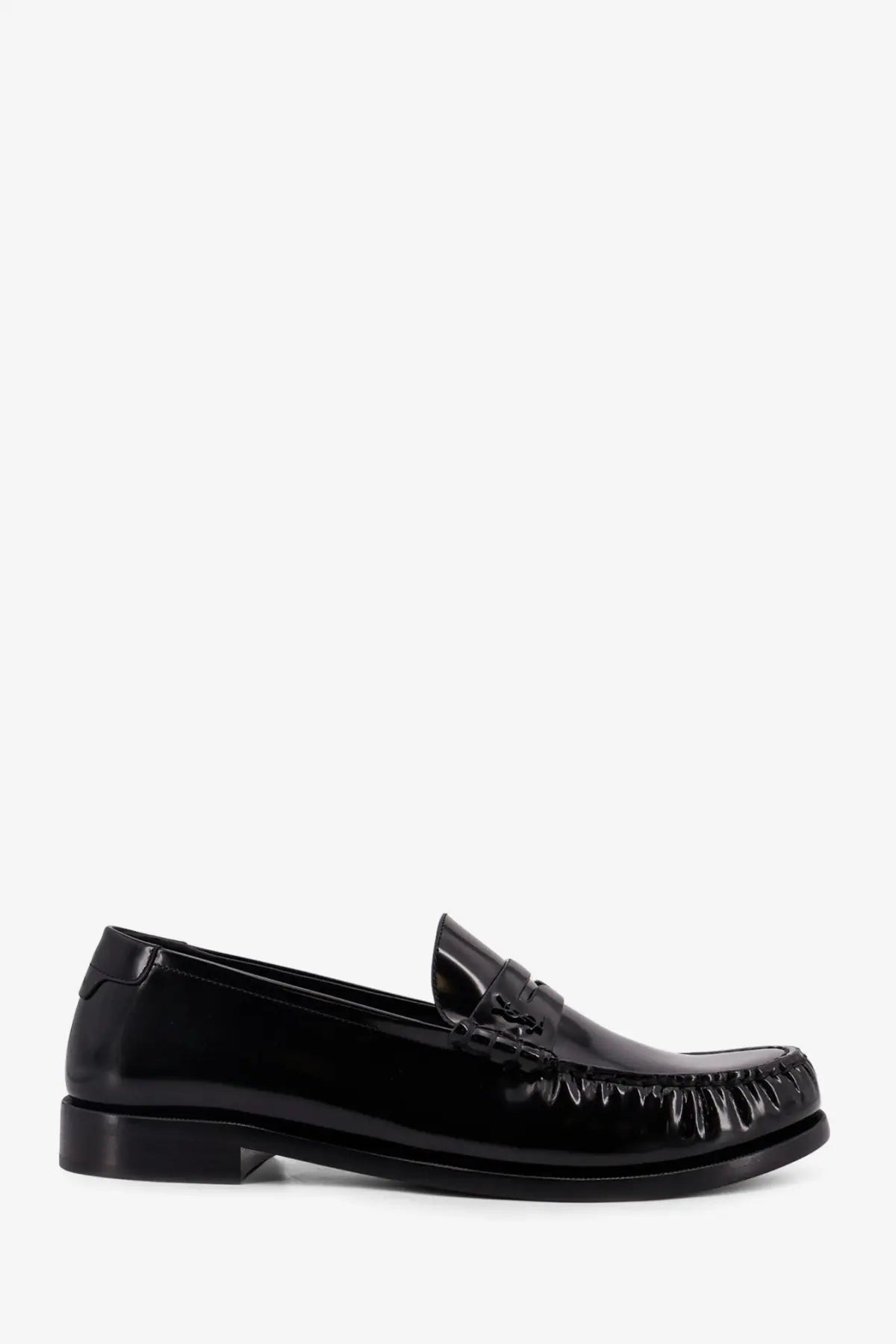 Saint Laurent men’s le loafer black patent leather loafer with glossy finish and decorative toe stitching