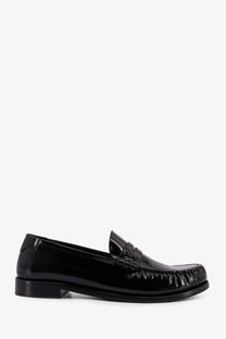 Saint Laurent men’s le loafer black patent leather loafer with glossy finish and decorative toe stitching