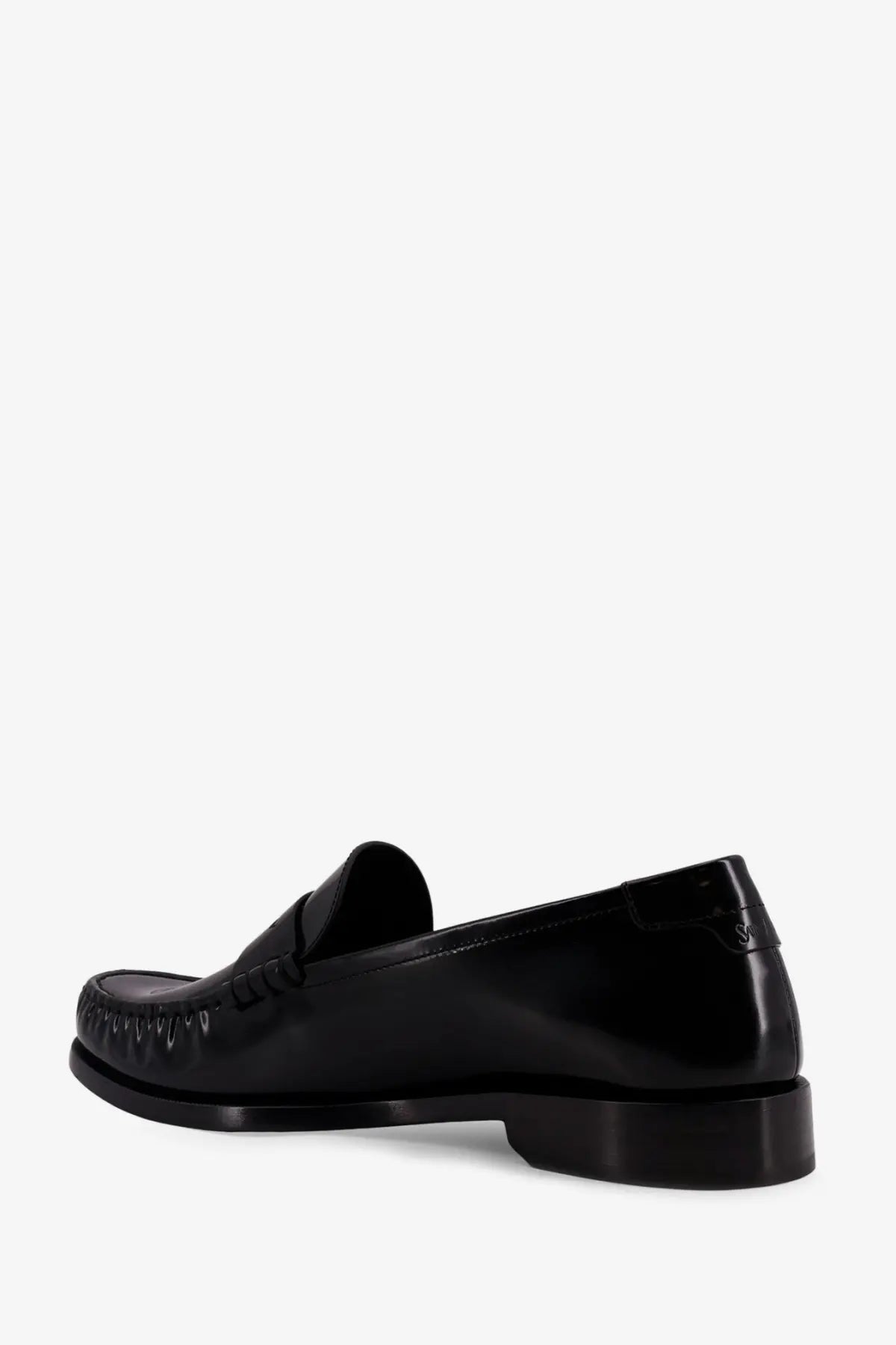 Saint Laurent men’s le loafer black patent leather loafer with glossy finish and stitched detailing