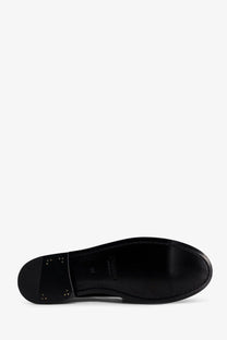 Saint Laurent men’s le loafer black leather shoe sole with glossy finish and visible stitching along the edges