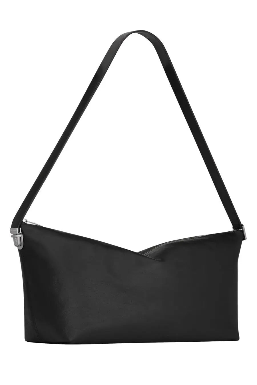 Saint Laurent men’s LE Tuc shoulder bag black with sleek glossy nylon body and silver-toned metal hardware