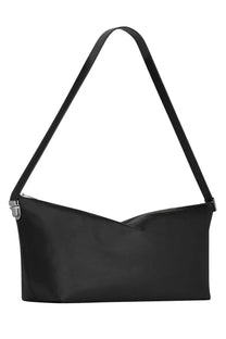 Saint Laurent men’s LE Tuc shoulder bag black with sleek glossy nylon body and silver-toned metal hardware
