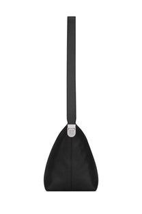Saint Laurent men’s LE Tuc shoulder bag black nylon tote bag with silver-toned metal clasp and slender strap
