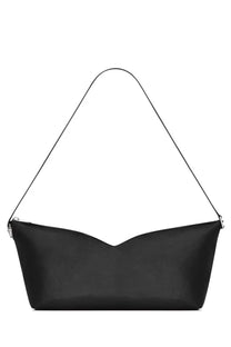 Saint Laurent men’s LE Tuc shoulder bag black with black satin minimalist design and silver-toned hardware