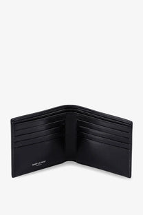 Saint Laurent men’s black leather wallet with multiple card slots and minimalist design for everyday use