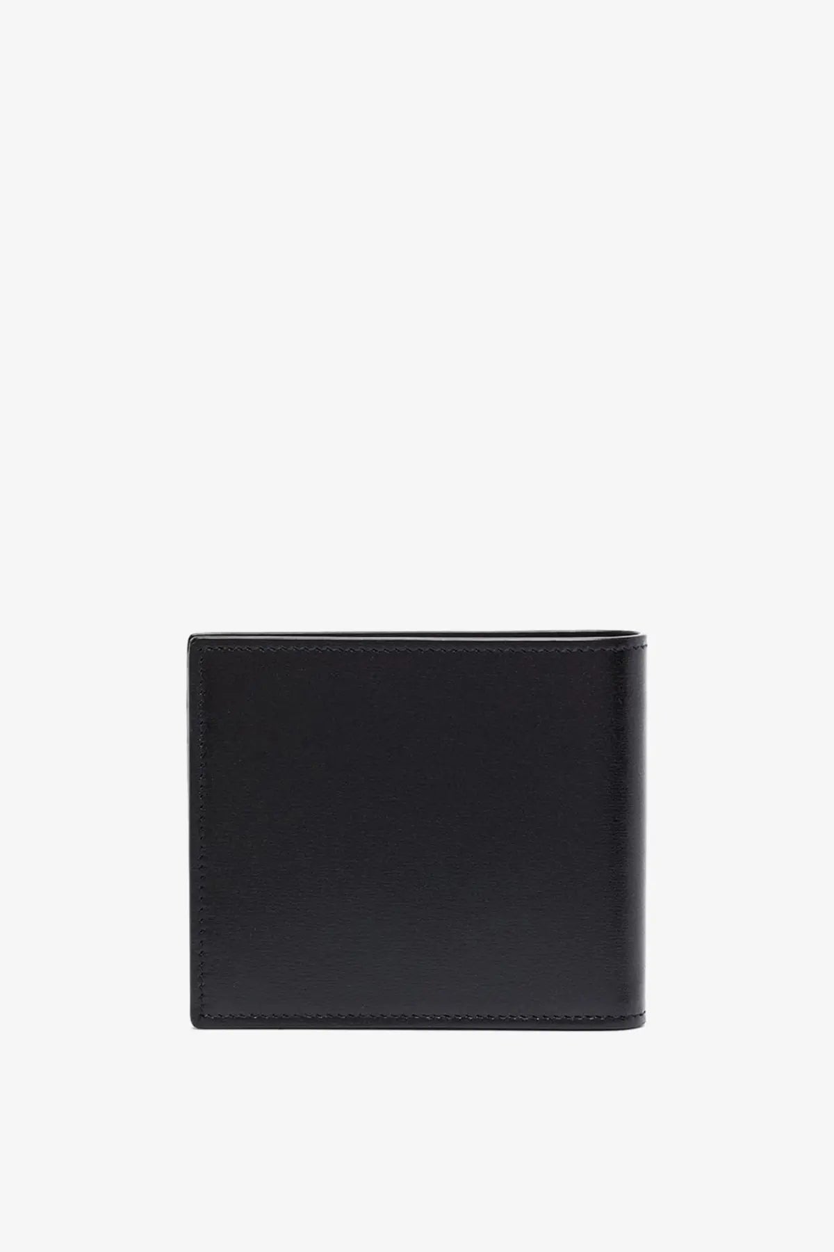 Saint Laurent men’s black leather wallet with subtle textured surface and precise stitching along the edges
