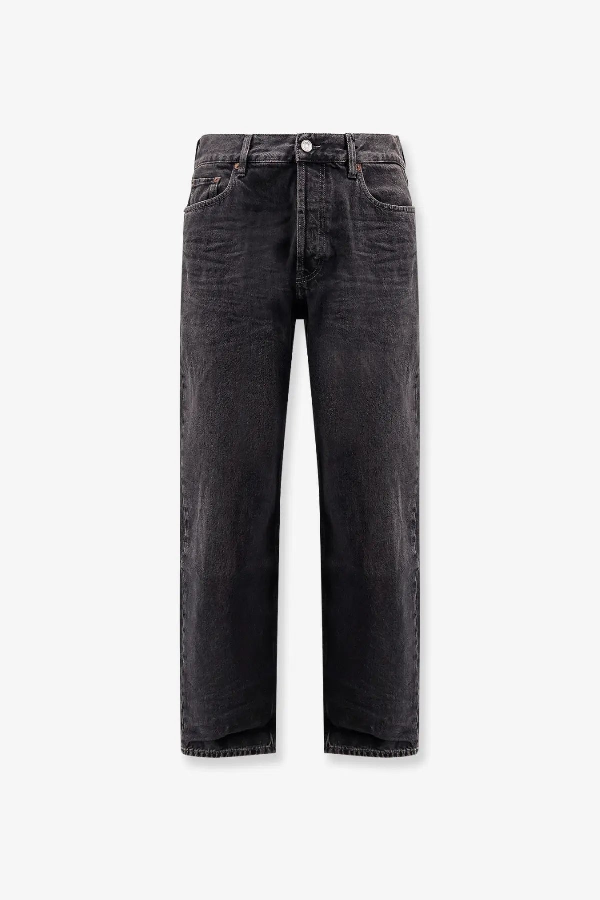 Saint Laurent men’s long mick black denim trousers in dark-wash straight-leg jeans with classic five-pocket design