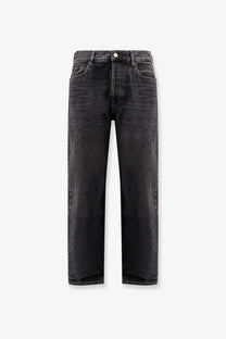 Saint Laurent men’s long mick black denim trousers in dark-wash straight-leg jeans with classic five-pocket design