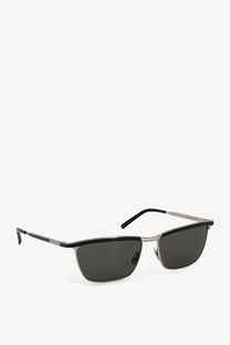 Saint Laurent men’s metal sunglasses in black and silver with dark gray rectangular lenses