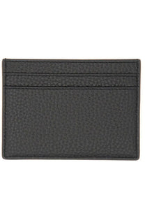 Saint Laurent men’s monogram black card holder made of textured leather with precise stitching along the edges