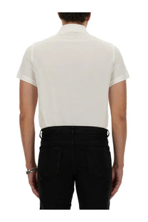 Saint Laurent men’s monogram polo white crisp white short-sleeved shirt with classic collar and subtle texture