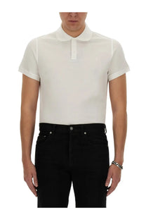 Saint Laurent men’s white polo shirt with short sleeves classic collar and button placket in cotton material