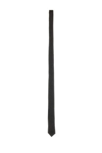 Saint Laurent men’s black silk thin jacquard tie with a classic pointed tip for formal wear