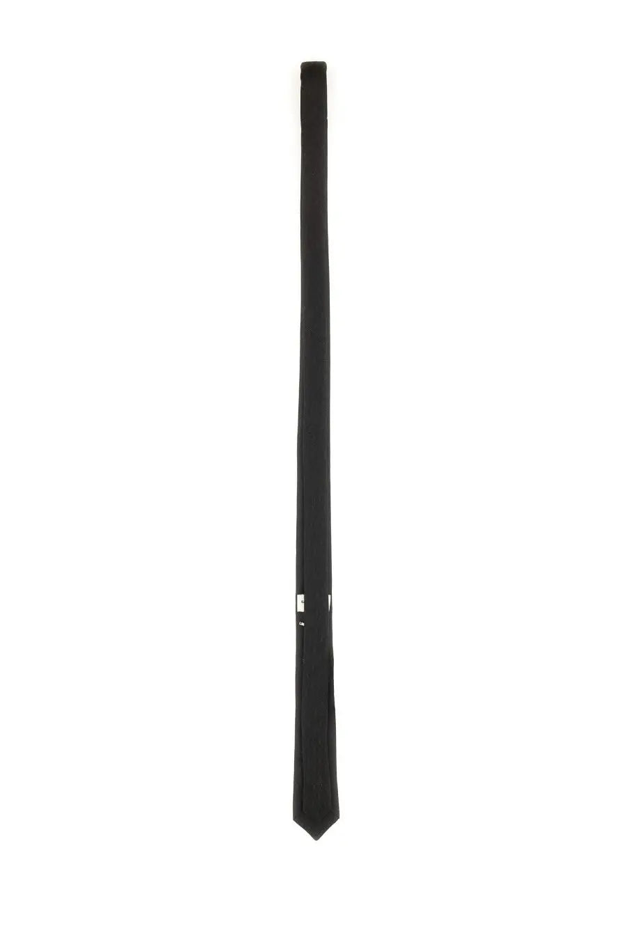 Saint Laurent men’s monogram thin jacquard tie in black silk with a sleek minimalist design