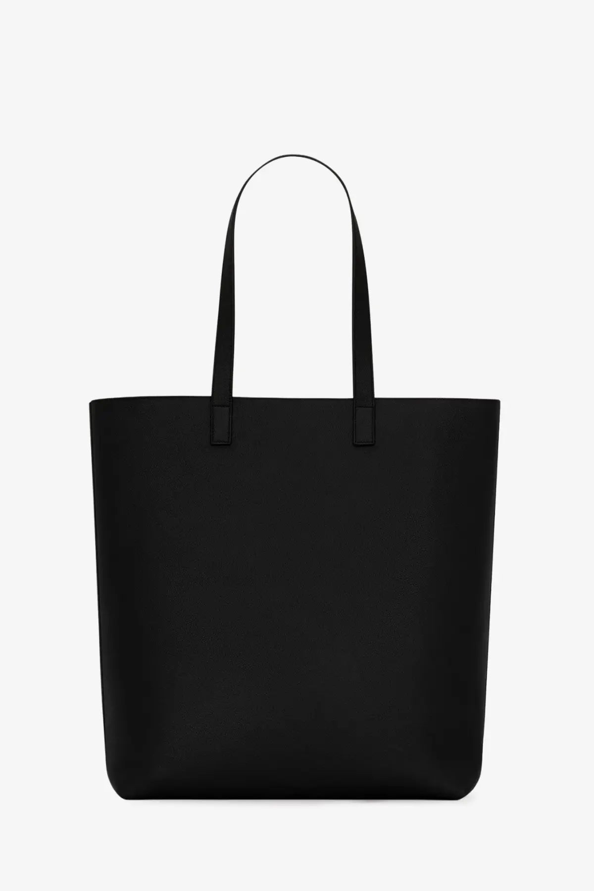 Saint Laurent men’s black leather tote bag with minimalist design and sleek straight handles for everyday use