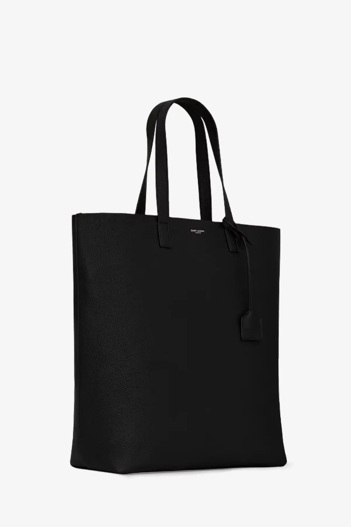 Saint Laurent men’s north south leather tote bag black with structured shape and minimalist design