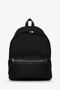 Saint Laurent men’s nylon and leather city backpack black with textured fabric and silver toned hardware