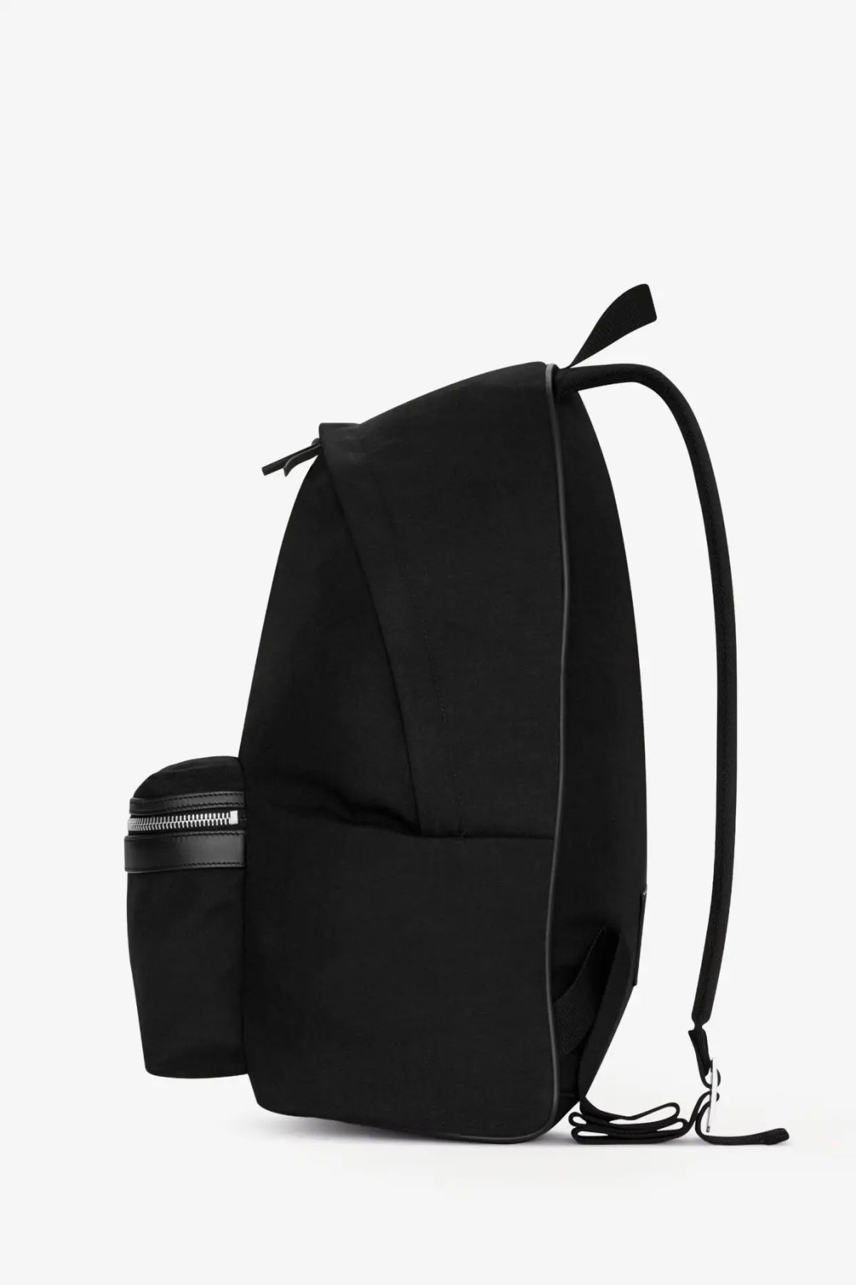 Saint Laurent men’s black nylon and leather city backpack with sleek minimalist design and subtle stitching details