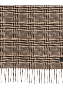 Saint Laurent men’s silk scarf in beige and black houndstooth pattern with fringed edges