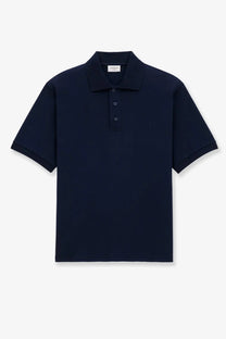 Saint Laurent men’s navy blue short-sleeved polo shirt with classic collar made from recycled material