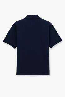 Navy blue Saint Laurent men’s polo shirt made from recycled material with short sleeves and classic collar