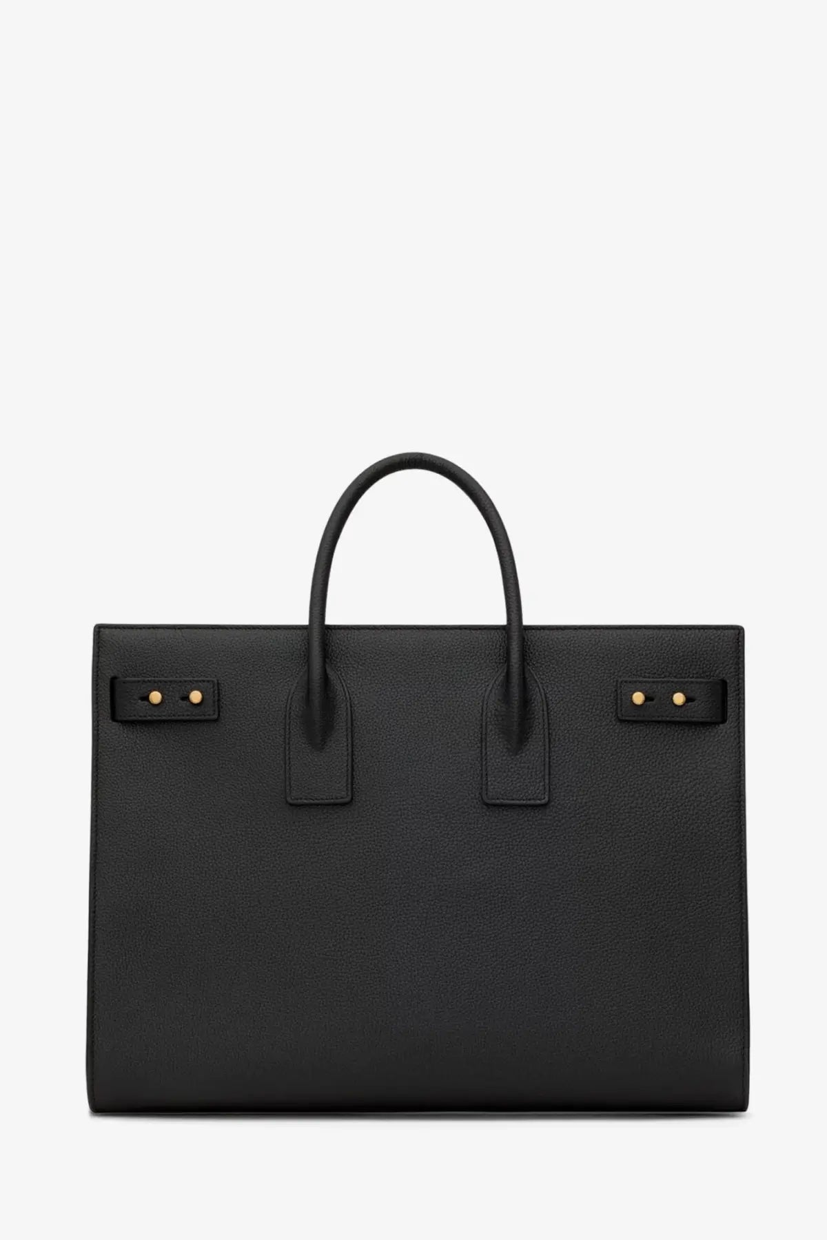 Black textured leather Saint Laurent men’s sac de jour large tote bag with gold-tone hardware and top handles
