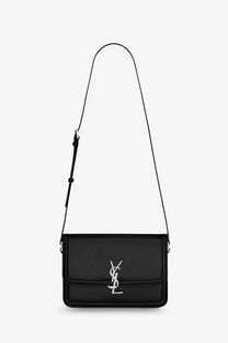 Saint Laurent men’s satchel Solferino medium black leather crossbody bag with silver YSL logo clasp