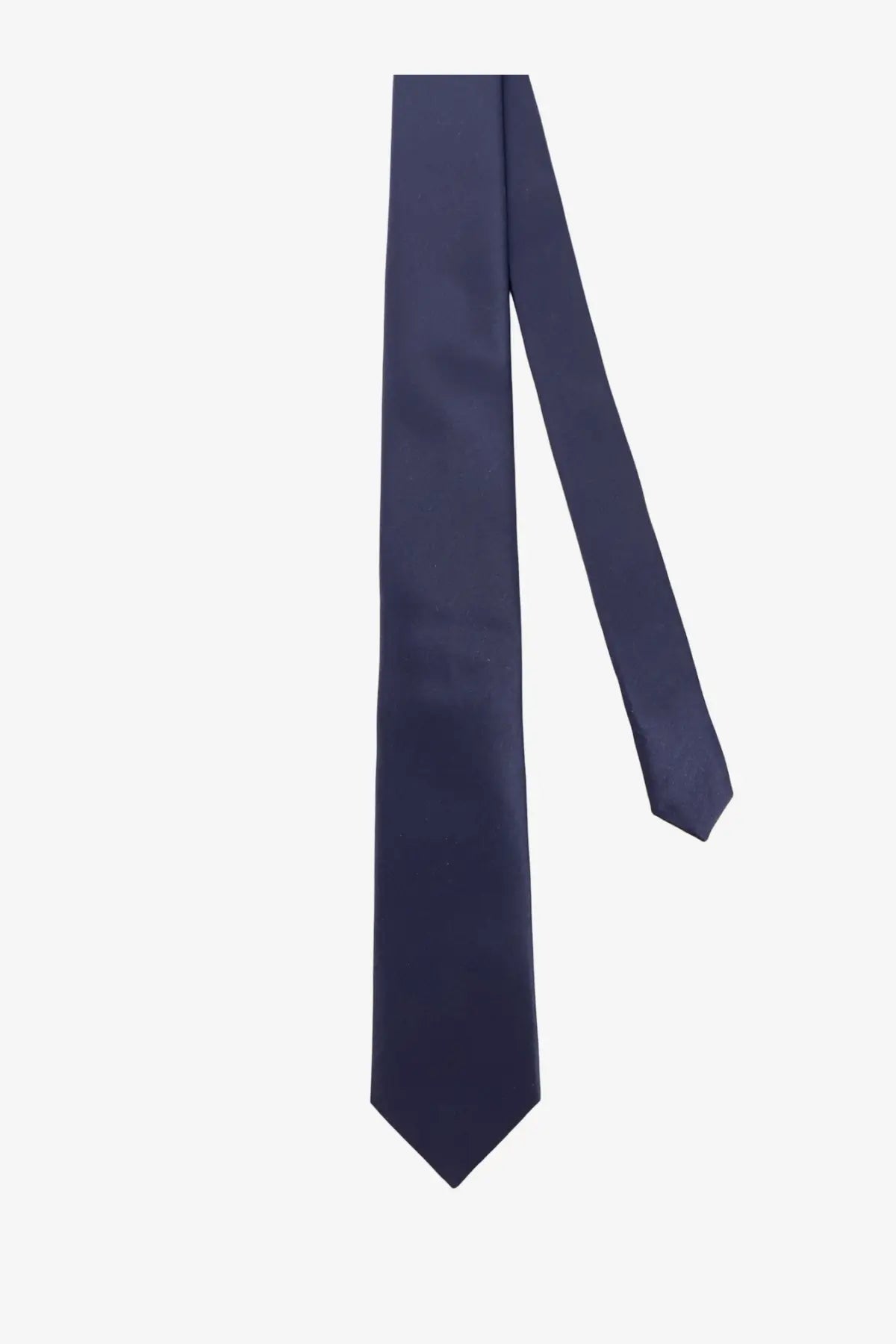 Saint laurent men’s satin tie in navy blue silk with a classic pointed tip and glossy smooth finish