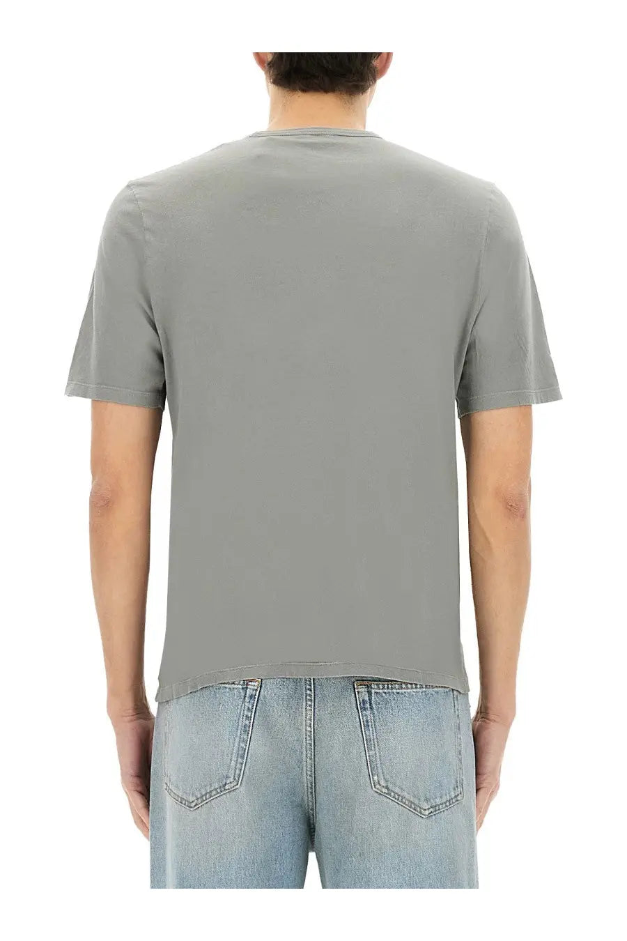 Saint Laurent men’s plain gray short-sleeved crew neck shirt made of soft breathable fabric