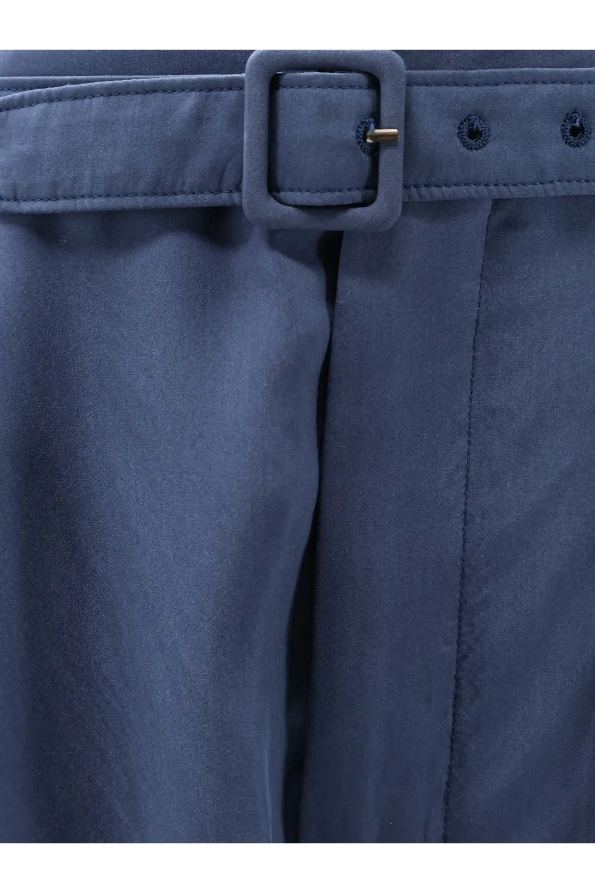 Navy blue fabric belt with square buckle and gold-tone hardware complementing saint laurent men’s silk trousers blue
