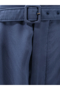 Navy blue fabric belt with square buckle and gold-tone hardware complementing saint laurent men’s silk trousers blue