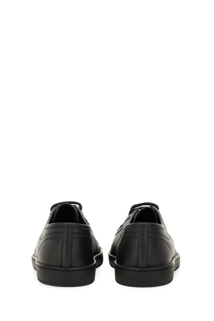 Saint Laurent men’s smooth black leather gym sneaker with lace-up design and subtle stitching details