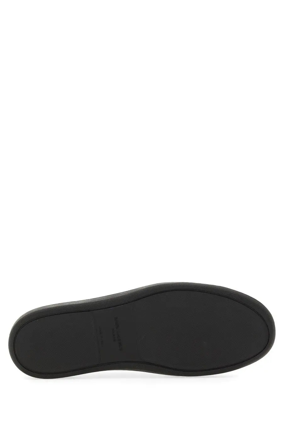 Black rubber sole with subtle embossed logo on saint laurent men’s smooth leather gym sneaker black