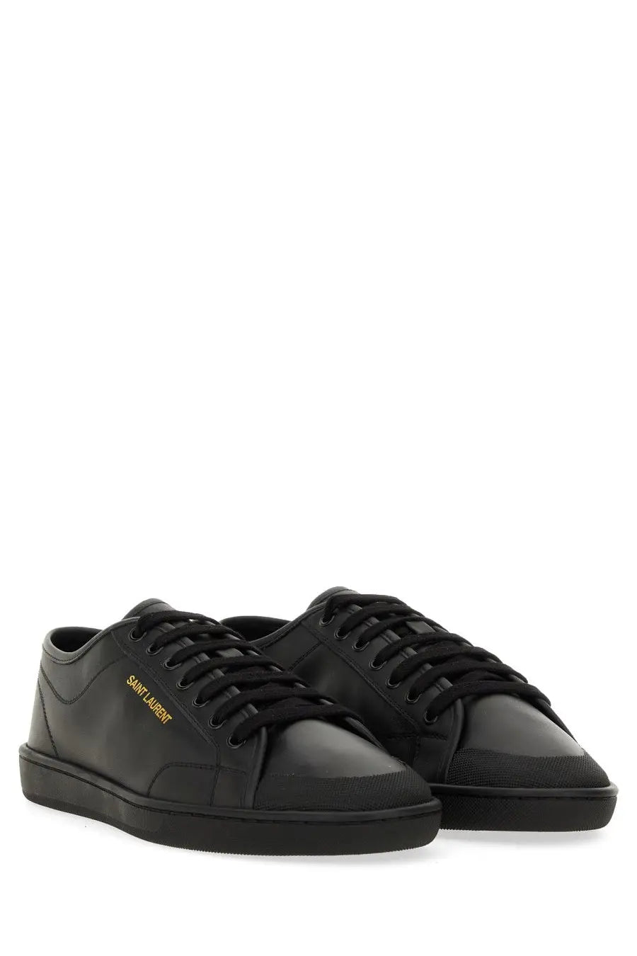 Saint Laurent men’s smooth leather gym sneaker black with sleek minimalist design and subtle gold branding on the side