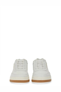 Saint Laurent men’s sneaker sl white low-top white leather sneakers with tan rubber sole and matching laces