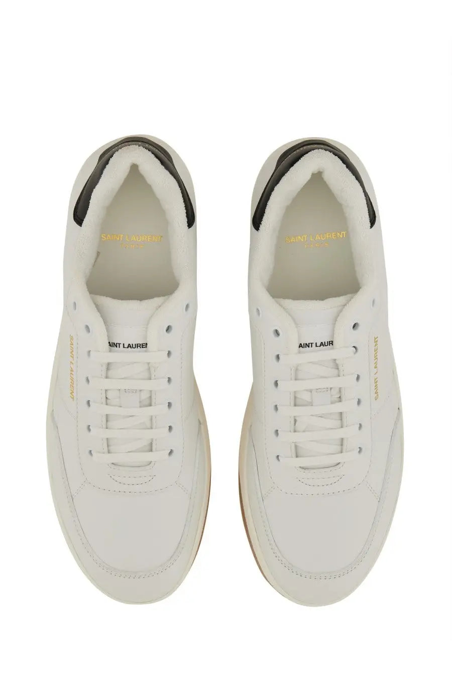 Saint Laurent men’s sneaker SL white with white leather, black accents, and gold branding for casual wear
